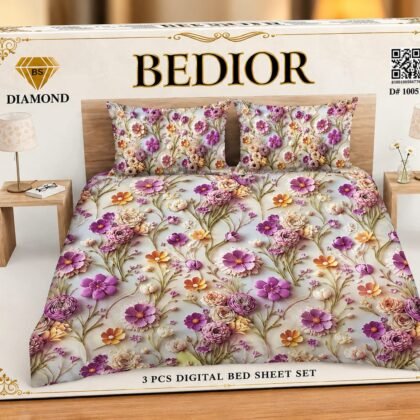 3 Piece 3D Digital Bed Sheet - Purple Bloom (D-10051) - Dream Wear Collection