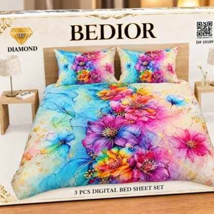 3 Piece 3D Digital Bed Sheet - Rainbow Floral (D-10189) - Dream Wear Collection