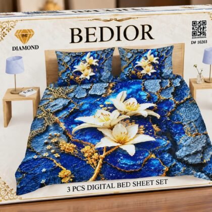 3 Piece 3D Digital Bed Sheet - Midnight Lily (D-10203) - Dream Wear Collection
