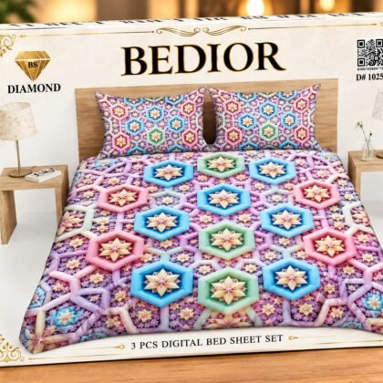 3 Piece 3D Digital Bed Sheet - Pastel Mosaic (D-10254) - Dream Wear Collection