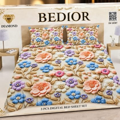 3 Piece 3D Digital Bed Sheet - Pastel Floral (D-10307) - Dream Wear Collection